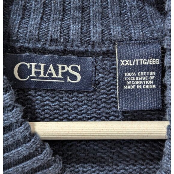 Vintage Chaps Mens XXL Sweater Navy 1/4 Button Elbow Patch Ribbed Hem Neck & Arm - Picture 3 of 12